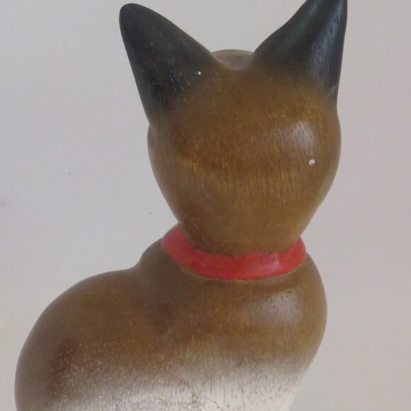 *Vintage* Carved Wood CAT Figurine with Red Ribbon (F48) - Picture 4 of 6